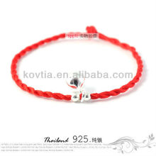 Nova moda moda jóias de prata pulseira de corda trançado vermelho